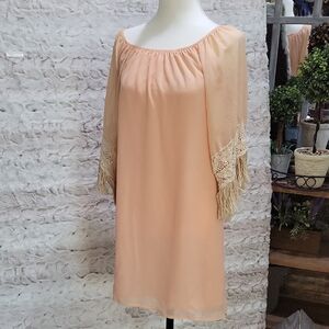 2 B Together Off-Shoulder Tunic Dress Womens S Blush Peach, Boho Chic, Crochet